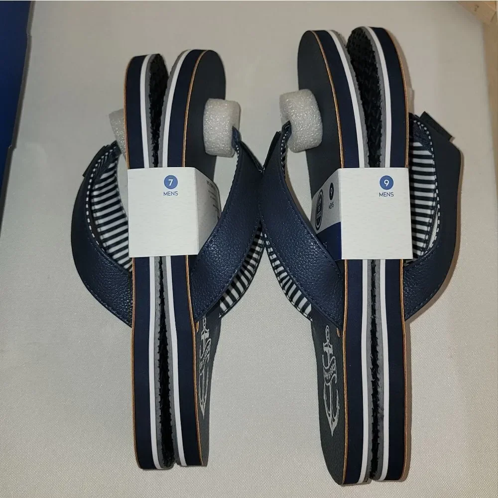 Life Is Good Blue w Nautical Anchor Sandals • Texture Sole • NEW • Sizes 7 8 9